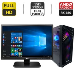 Комплект ПК: Frontier Chimbu Tower / Intel Core i7-4770 (4 (8) ядра по 3.4 - 3.9 GHz) / 32 GB DDR3 / 240 GB SSD + 1500 GB HDD / AMD Radeon RX 580, 8 GB GDDR5, 256-bit / 500W + Монитор LG 24MB37PM-B / 24" (1920x1080) IPS / VGA + Кабели HDMI и питания