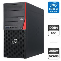 Комп'ютер Б-клас Fujitsu Esprimo P756 E94 Tower / Intel Core i3-6100 (2 (4) ядра по 3.7 GHz) / 8 GB DDR4 / 1000 GB SSD / Intel HD Graphics 530 / DVI