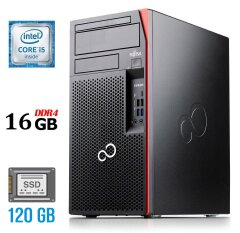Компьютер Fujitsu Esprimo P757/E90+ Tower / Intel Core i5-6500 (4 ядра по 3.2 - 3.6 GHz) / 16 GB DDR4 / 120 GB SSD / Intel HD Graphics 530 / 280W / DisplayPort / DVI