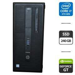 Комп'ютер HP EliteDesk 800 G2 Tower / Intel Core i7-6700 (4 (8) ядра по 3.4 - 4.0 GHz) / 16 GB DDR4 / 240 GB SSD / nVidia GeForce GT 740, 4 GB GDDR3, 128-bit / DVD-ROM / Windows 11 Pro