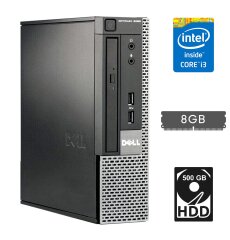 Неттоп Dell Optiplex 9020 USFF / Intel Core i3-4130 (2 (4) ядра по 3.4 GHz) / 8 GB DDR3 / 500 GB HDD / Intel HD Graphics 4400 / 200W / DVD-ROM / DisplayPort