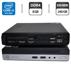 Неттоп HP ProDesk 400 G4 Mini PC USFF / Intel Core i5-8500T (6 ядер по 2.1 - 3.5 GHz) / 8 GB DDR4 / 240 GB SSD NEW / Intel UHD Graphics 630 / DisplayPort / Windows 11 Pro + Блок питания