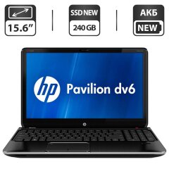 Ноутбук HP Pavilion DV6 / 15.6" (1366x768) TN / Intel Core i5-3210M (2 (4) ядра по 2.5 - 3.1 GHz) / 4 GB DDR3 / 240 GB SSD NEW / Intel HD Graphics 4000 / WebCam / DVD-ROM / HDMI / АКБ NEW