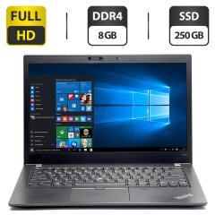 Ультрабук Lenovo ThinkPad T480s / 14" (1920x1080) IPS / Intel Core i5-8350U (4 (8) ядра по 1.7 - 3.6 GHz) / 8 GB DDR4 / 250 GB SSD / Intel UHD Graphics 620 / WebCam / HDMI