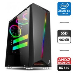 Игровой ПК 1stPlayer R3-3R1 Color LED Black Tower / Intel Xeon E5-2670 v3 (12 (24) ядер по 2.3 - 3.1 GHz) / 16 GB DDR4 / 960 GB SSD / AMD Radeon RX 580, 8 GB GDDR5, 256-bit / HDMI / 500W + в подарок переходник DVI-VGA