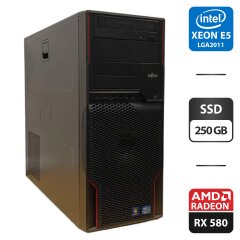 Робоча станція Fujitsu Celsius M720 Tower / Intel Xeon E5-1620 (4 (8) ядра по 3.6 - 3.8 GHz) / 16 GB DDR3 / 250 GB SSD / AMD Radeon RX 580, 4 GB GDDR5, 256-bit / DVD-ROM / HDMI