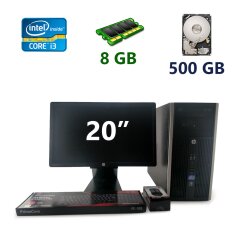 HP Compaq 8200 Elite Tower / Intel Core i3-2100 (2 (4) ядра по 3.1 GHz) / 8 GB DDR3 / 500 GB HDD / AMD Radeon R5 240, 1 GB GDDR5, 128-bit + HP EliteDisplay E201 / 20" / 1600x900 / 16:9 / WLED