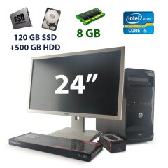 HP Pro 3500 Tower / Intel Core i5-3470 (4 ядра по 3.2 - 3.6 GHz) / 8 GB DDR3 / 120 GB SSD+500 GB HDD / AMD Radeon R5 240, 1 GB GDDR5, 128-bit + Acer B246HL / 24" (1920x1080) TN LED / VGA, DVI