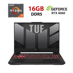 Игровой ноутбук Asus TUF Gaming 15 FA507NV-LP109W / 15.6" (1920x1080) IPS / AMD Ryzen 5 7535HS (6 (12) ядер по 3.3 - 4.55 GHz) / 16 GB DDR5 / 240 GB SSD / nVidia GeForce RTX 4060, 8 GB GDDR6, 128-bit / WebCam