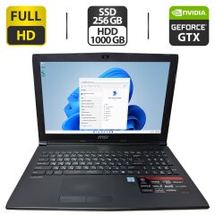 Игровой ноутбук Б-класс MSI GP62 6QE MS-16J5 / 15.6" (1920x1080) TN / Intel Core i7-6700HQ (4 (8) ядра по 2.6 - 3.5 GHz) / 16 GB DDR4 / 256 GB SSD + 1000 GB HDD / nVidia GeForce GTX 960M, 4 GB GDDR5, 128-bit / WebCam / DVD-ROM