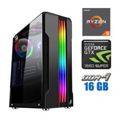 Ігровий ПК Tower / AMD Ryzen 5 4500 (6 (12) ядер по 3.6 - 4.1 GHz) / 16 GB DDR4 / 480 GB SSD + 500 GB HDD / nVidia GeForce GTX 1660 Super, 6 GB GDDR6, 192-bit / 600W