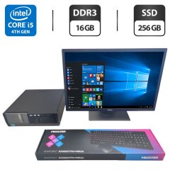 Комплект ПК: компьютер Dell OptiPlex 3020 SFF / Intel Core i5-4570 (4 ядра по 3.2 - 3.6 GHz) / 16 GB DDR3 / 256 GB SSD / Intel HD Graphics 4600 / DVD-ROM + Монитор Б-класс Dell P2217 / 22" (1680x1050) TN + Клавиатура и мышка, кабели
