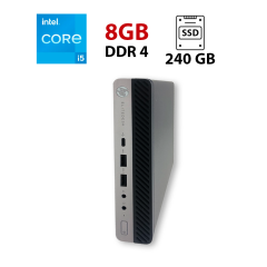 Неттоп HP EliteDesk 800 G3 Tiny / Intel Core i5-6500T (4 ядер по 2.5 - 3.1 GHz) / 8 GB DDR4 / 240 GB SSD / Intel UHD Graphics 630
