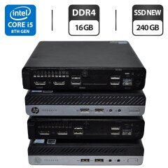Неттоп HP ProDesk 400 G4 Mini PC USFF / Intel Core i5-8500T (6 ядер по 2.1 - 3.5 GHz) / 16 GB DDR4 / 240 GB SSD NEW / Intel UHD Graphics 630 / DisplayPort / Windows 11 Pro + Блок питания