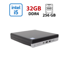 Неттоп HP ProDesk 600 G5 DM USFF / Intel Core i5-9400T (6 ядер по 1.8 - 3.4 GHz) / 32 GB DDR4 / 256 GB SSD M.2 NVMe / Intel UHD Graphics 630 / Win 11 Pro Lic
