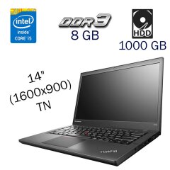 Ультрабук Б клас Lenovo T440s / 14" (1600x900) TN / Intel Core i5-4200U (2 (4) ядра по 1.6 - 2.6 GHz) / 8 GB DDR3 / 1000 GB HDD / Intel HD Graphics 4400 / WebCam
