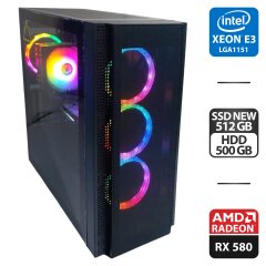 Игровой ПК Vinga Tomcat Tower NEW / Intel Xeon E3-1270 v5 (аналог Intel Core i7-7770) (4 (8) ядра по 3.6 - 4.0 GHz) / 16 GB DDR4 / 512 GB SSD NEW + 500 GB HDD / AMD Radeon RX 580, 8 GB GDDR5, 256-bit / 1350W NEW + Мышка, кабели подключения