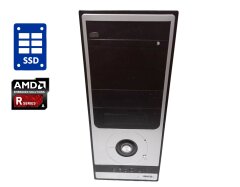 Игровой ПК Asus Vento Tower / AMD Phenom II X4 840 (4 ядра по 3.2 GHz) / 4 GB DDR3 / 128 GB SSD NEW / AMD Radeon R5 220, 2 GB DDR3, 64-bit / DVD-RW / 400W