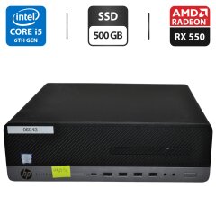 Компьютер HP EliteDesk 800 G3 SFF / Intel Core i5-6500 (4 ядра по 3.2 - 3.6 GHz) / 16 GB DDR4 / 500 GB SSD / AMD Radeon RX 550, 4 GB GDDR5, 128-bit / DVD-ROM / Windows 11 Pro + Двухдиапазонный USB Wi-Fi адаптер 2.4 и 5 ГГц