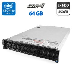 Сервер Dell PowerEdge R730xd 24SFF 2U Rack / 2x Intel Xeon E5-2697 v4 (18 (36) ядер по 2.3 - 3.6 GHz) / 64 GB DDR4 / 2x 450 GB HDD (SAS) / Matrox G200eR2 / 2x 750W