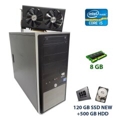 Игровой ПК ATX Tower / Intel Core i5-750 (4 ядра по 2.66 - 3.2 GHz) / 8 GB DDR3 / 120 GB SSD NEW + 500 GB HDD / AMD Radeon RX 470, 4 GB GDDR5, 256-bit / 500W new