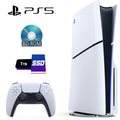Игровая консоль Sony Playstation PS5 CFI-2015 Slim / AMD Ryzen Zen 2 Custom (8 ядер по 3.5 GHz) / 16 GB GDDR6 / 1000 GB SSD / AMD Radeon RDNA 2, 16 GB GDDR6, 256-bit / Blu-Ray / Wi-Fi + джойстик