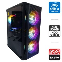 Игровой ПК 1stPlayer X5 Tower / Intel Core i7-4790K (4 (8) ядра по 4.0 - 4.4 GHz) / 32 GB DDR4 / 500 GB SSD + 500 GB HDD / AMD Radeon RX 570, 4 GB GDDR5, 256-bit / 400W + Кабели подключения