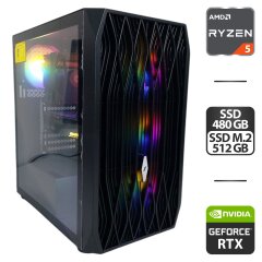 Игровой ПК 1stPlayer Ariya AY7 Tower / AMD Ryzen 5 3600 (6 (12) ядер по 3.6 - 4.2 GHz) / 16 GB DDR4 / 480 GB SSD + 512 GB SSD M.2 / nVidia GeForce RTX 3060 Ti, 8 GB GDDR6, 256-bit / 500W + Кабели DVI и питания