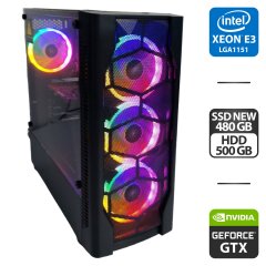 Игровой ПК 1stPlayer Fire Dancing V2 Tower / Intel Xeon E3-1270 v5 (аналог Intel Core i7-7700) (4 (8) ядра по 3.6 - 4.0 GHz) / 16 GB DDR4 / 480 GB SSD + 500 GB HDD / nVidia GeForce GTX 1050 Ti, 4 GB GDDR5, 128-bit / 700W + Кабели в комплекте
