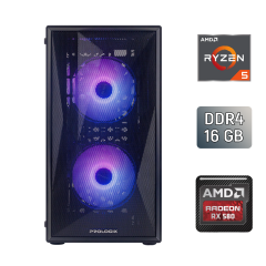 Игровой ПК Prologix E102 / AMD Ryzen 5 5500 (6 (12) ядер по 3.6 - 4.2 GHz) / 16 GB DDR4 / 128 GB SSD + 2000 GB HDD / AMD Radeon RX 580 2048SP, 8 GB GDDR5, 256-bit / 500 W / ASRock B450M-HDV R4.0
