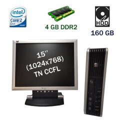 Комплект ПК: HP Compaq dc7800 USDT / Intel Core 2 Duo E4500 (2 ядра по 2.2 GHz) / 4 GB DDR2 / 160 GB HDD + Монитор ViewSonic VE155 / 15" (1024x768) TN CCFL / VGA + кабеля подключения
