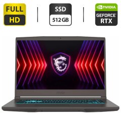 Новый ноутбук MSI Thin 15 / 15.6" (1920x1080) IPS / Intel Core i5-12450H (8 (12) ядер по 3.3 - 4.4 GHz) / 16 GB DDR4 / 512 GB SSD / nVidia GeForce RTX 4050, 6 GB GDDR6, 96-bit / WebCam