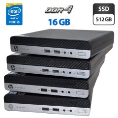 Неттоп HP ProDesk 400 G4 Mini PC USFF / Intel Core i5-8500T (6 ядер по 2.1 - 3.5 GHz) / 16 GB DDR4 / 512 GB SSD / Intel UHD Graphics 630 / DisplayPort / Windows 11 Pro + Блок питания