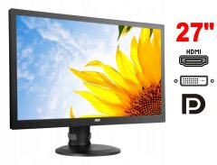 Монитор AOC E2770PQU / 27" (1920x1080) TN / 1x HDMI, 1x DP, 1x DVI, 1x VGA, 2x Audio, 1x USB 3.0, 4x USB 2.0 / 2x 2W / VESA 100x100 / Pivot / Кабель питания в комплекте