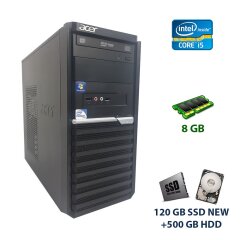 Компьютер Acer Veriton M290 Tower / Intel Core i5-2320 (4 ядра по 3.0 - 3.3 GHz) / 8 GB DDR3 / 120 GB SSD NEW+500 GB HDD / DVD-RW