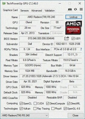 Дискретная видеокарта AMD Radeon R5 240, 1 GB GDDR3, 64-bit / DVI, DisplayPort