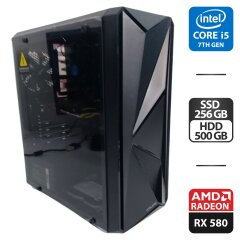 Игровой ПК 1stPlayer F4 FireRose Tower / Intel Core i5-7400 (4 ядер по 3.0 - 3.5 GHz) / 16 GB DDR4 / 256 GB SSD + 500 GB HDD / AMD Radeon RX 580, 8 GB GDDR5, 256-bit / 600W + Кабели DVI и питания, Wi-Fi USB Adapter