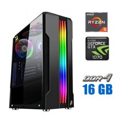 Ігровий ПК Tower / AMD Ryzen 5 4500 (6 (12) ядер по 3.6 - 4.1 GHz) / 16 GB DDR4 / 1000 GB SSD / nVidia GeForce GTX 1070, 8 GB GDDR5, 256-bit / 600W