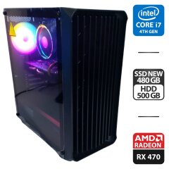 Игровой ПК Vinga Creep Tower / Intel Core i7-4770 (4 (8) ядра по 3.4 - 3.9 GHz) / 16 GB DDR3 / 480 GB SSD NEW + 500 GB HDD / AMD Radeon RX 470, 4 GB GDDR5, 256-bit / 500W NEW + Мышка, клавиатура, кабели
