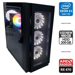 Игровой ПК Vinga Tomcat Tower NEW / Intel Xeon E3-1271 v3 (аналог Intel Core i7-4790) (4 (8) ядра по 3.6 - 4.0 GHz) / 16 GB DDR3 / 480 GB SSD NEW + 500 GB HDD / AMD Radeon RX 470, 4 GB GDDR5, 256-bit / 500W NEW + Кабели подключения