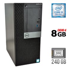 Компьютер Б-класс Dell OptiPlex 7070 Tower / Intel Core i5-9500 (6 ядер по 3.0 - 4.4 GHz) / 8 GB DDR4 / 240 GB SSD / Intel UHD Graphics 630 / 260W / DisplayPort