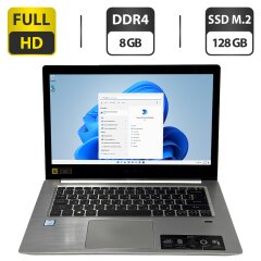 Ноутбук Б-класс Acer Swift SF314-52-51H8 / 14" (1920x1080) IPS / Intel Core i5-7200U (2 (4) ядра по 2.5 - 3.1 GHz) / 8 GB DDR4 / 128 GB SSD M.2 / Intel HD Graphics 620 / WebCam / HDMI