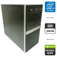 Комп'ютер Exone 1101 Tower / Intel Core i5-8500 (6 ядер по 3.0 - 4.1 GHz) / 16 GB DDR4 / 256 GB SSD / nVidia GeForce GTX 1050 Ti, 4 GB GDDR5, 128-bit / DVD-ROM