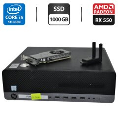 Компьютер HP EliteDesk 800 G3 SFF / Intel Core i5-6500 (4 ядра по 3.2 - 3.6 GHz) / 32 GB DDR4 / 1000 GB SSD / AMD Radeon RX 550, 4 GB GDDR5, 128-bit / DVD-ROM / Windows 11 Pro + Двухдиапазонный USB Wi-Fi адаптер 2.4 и 5 ГГц