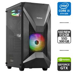 Ігровий ПК: Gamdias Athena E1 Elite Tower NEW / Intel Core i5-6500 (4 ядра по 3.2 - 3.6 GHz) / 16 GB DDR4 / 512 GB SSD NEW + 500 GB SSD / nVidia GeForce GTX 1080 Ti, 11 GB GDDR5X, 352-bit / 500W NEW + Бездротова мишка, кабелі підключення