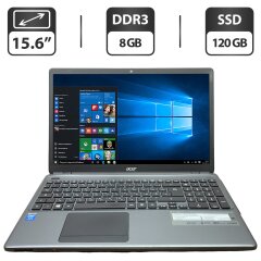 Ноутбук Б-класс Acer Aspire E1-572 / 15.6" (1366x768) TN / Intel Core i5-4200U (2 (4) ядра по 1.7 - 2.7 GHz) / 8 GB DDR3 / 120 GB SSD / Intel HD Graphics 4600 / WebCam / HDMI