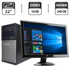 Комплект ПК: Dell OptiPlex 9020 Tower / Intel Core i5-4570 (4 ядра по 3.2 - 3.6 GHz) / 16 GB DDR3 / 240 GB SSD / Intel HD Graphics 4600 + Монитор Б-класс 22" (1680x1050) TN / VGA, DVI / Разные бренды + Клавиатура, мышка, кабели подключения