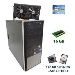ATX Tower / Intel Core i7-860 (4 (8) ядра по 2.8 - 3.46 GHz) / 16 GB DDR3 / 120 GB SSD NEW + 500 GB HDD / AMD Radeon RX 470, 4 GB GDDR5, 256-bit / 500W new