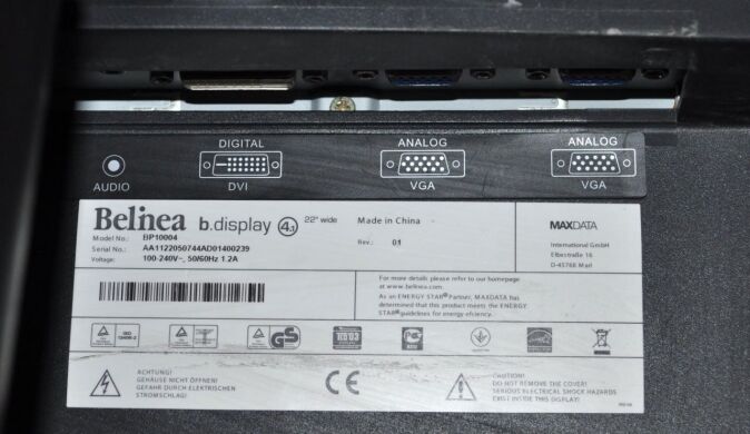 Монитор Б-класс Belinea BP10004 / 22" (1680x1050) TN / VGA, DVI / 2x 1W / VESA 100x100 Монитор Б-класс Belinea BP10004 / 22" (1680x1050) TN / VGA, DVI / 2x 1W / VESA 100x100