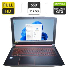 Игровой ноутбук Acer Nitro 5 / 15.6" (1920x1080) IPS / Intel Core i5-8300H (4 (8) ядра по 2.3 - 4.0 GHz) / 8 GB DDR4 / 512 GB SSD / nVidia GeForce GTX 1050, 4 GB GDDR5, 128-bit / WebCam